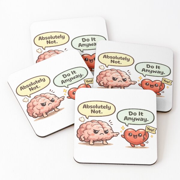 Item preview, Brain Says No Heart Says Do It Anyway | Cute Kawaii Motivation Meme Sticker designed and sold by StickyDelights.