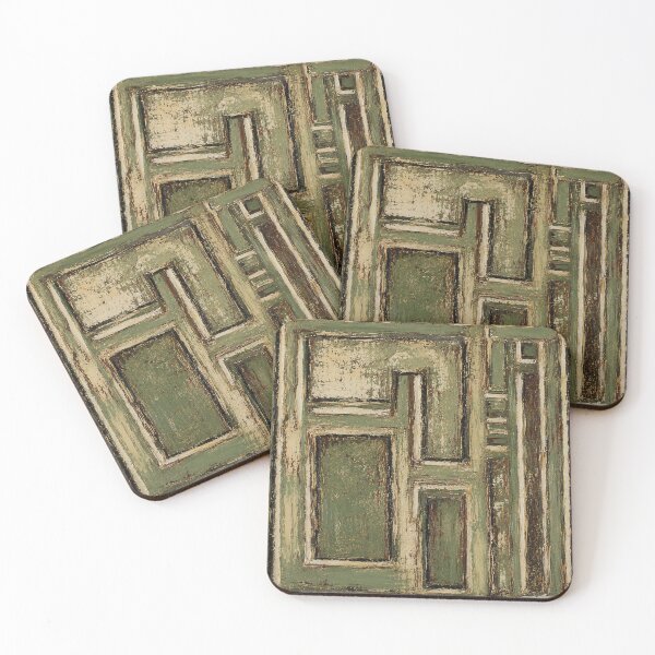 Item preview, Sage Green and Beige Abstract Geometric Wood Painting designed and sold by Ingorgia Studio.