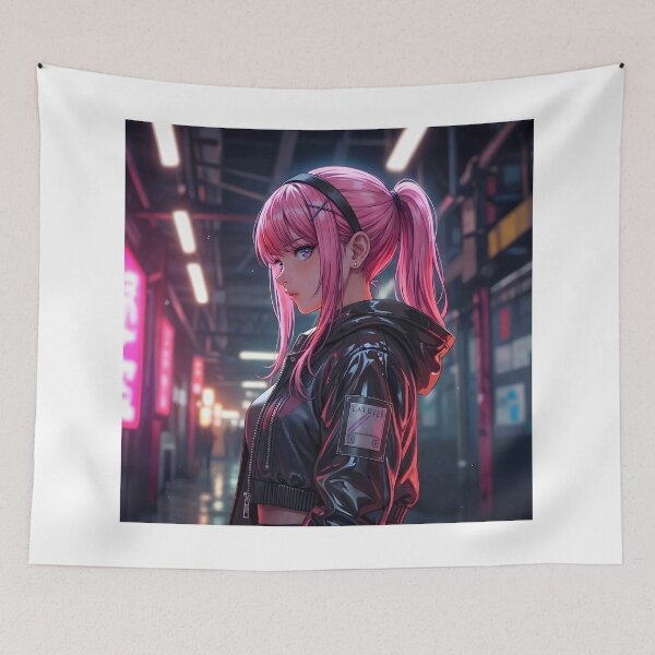 Item preview, Pink Haired Cyberpunk Girl Neon City designed and sold by D6rkT3chDemon.