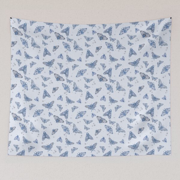 Item preview, Vintage Blue Moths and Stars Toss Pattern designed and sold by WonderAndWhim.