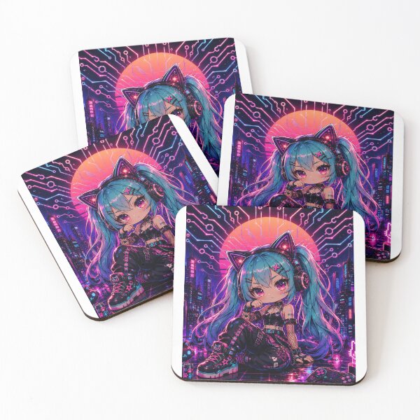 Item preview, Cyber Chibi Cat Girl | Neon Synthwave Kawaii designed and sold by Suzaku Studio.