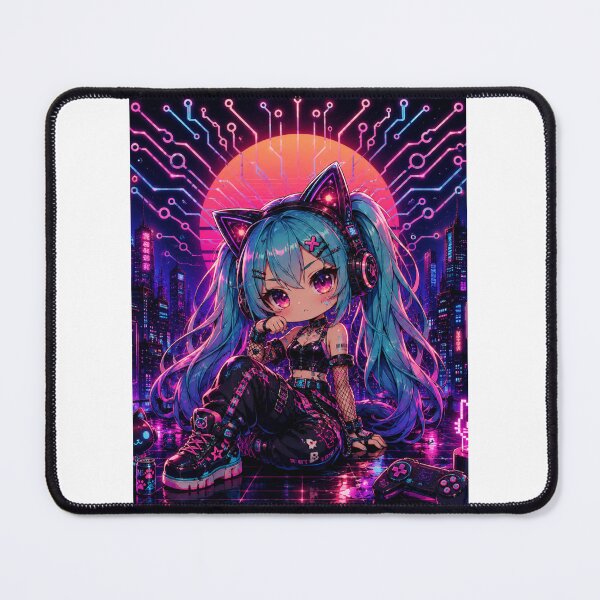 Item preview, Cyber Chibi Cat Girl | Neon Synthwave Kawaii designed and sold by Suzaku Studio.