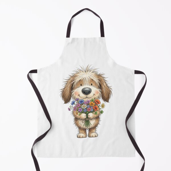 Item preview, Cute Shaggy Puppy Holding Wildflower Bouquet Watercolor designed and sold by raedattia.