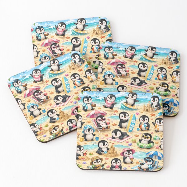Item preview, Cute Beach Penguin Seamless Pattern | Tropical Baby Penguin All-Over Print | Summer Penguin Repeat | Kawaii Beach designed and sold by getpressedshirt.