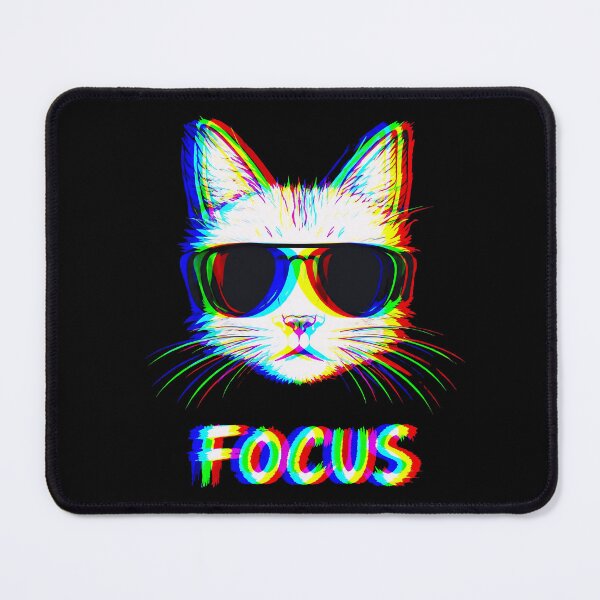Item preview, Focus Mode Glitch Cat – RGB Neon Cool Cat with Sunglasses Retro Cyber Design designed and sold by BlackCat Vibe.