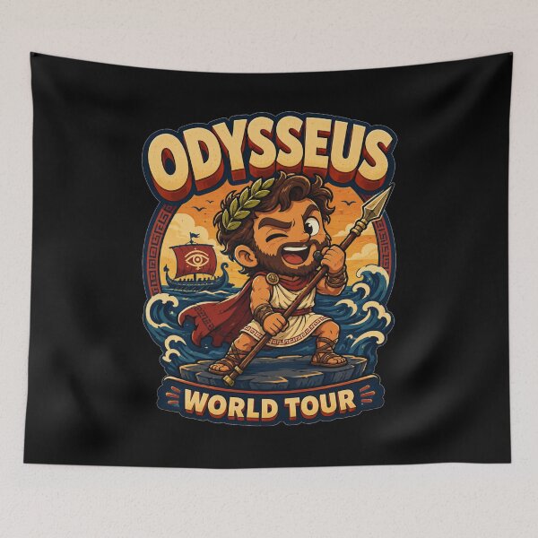 Item preview, Odysseus World Tour Cartoon Character Ancient Greek Mythology Humor Gift for Mythology Lovers designed and sold by Nightarel.