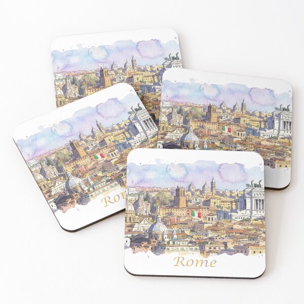 Item preview, Rome Italy Skyline Cityscape Panorama Watercolor Art designed and sold by NareArt.