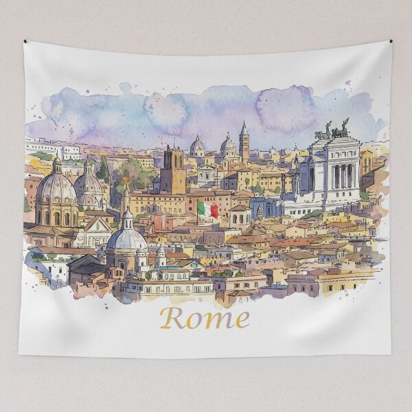 Item preview, Rome Italy Skyline Cityscape Panorama Watercolor Art designed and sold by NareArt.