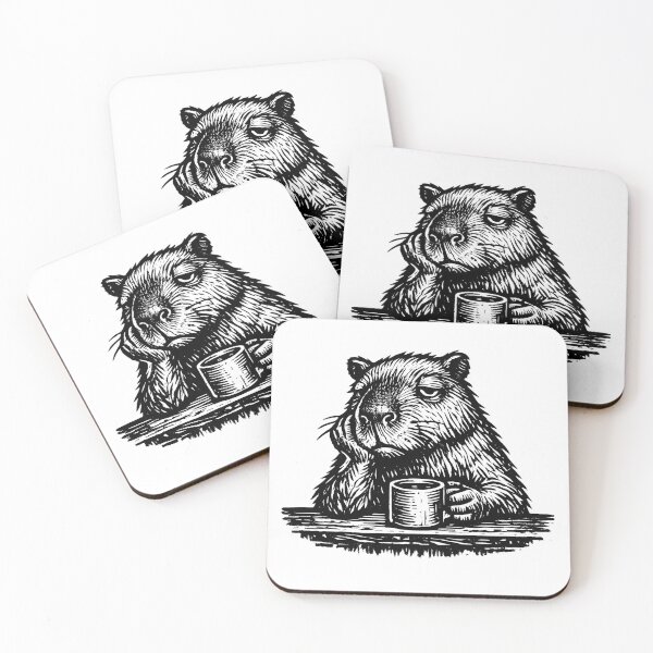 Item preview, Sleepy Capybara Coffee Vintage Engraving | Cute Capybara with Coffee Mug | Woodcut Animal Illustration designed and sold by Ajdaprint.