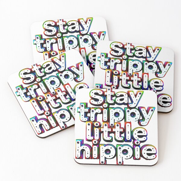 Aperçu de l'œuvre Reste trippant petit hippie texte arc-en-ciel créée et vendue par PuzzleBoxDesign.