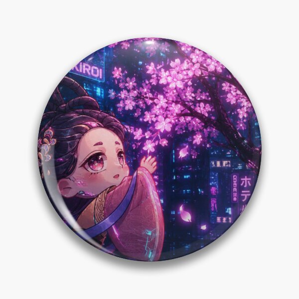 Item preview, Cyber Sakura Chibi | Neon Cherry Blossom Dream designed and sold by Suzaku Studio.