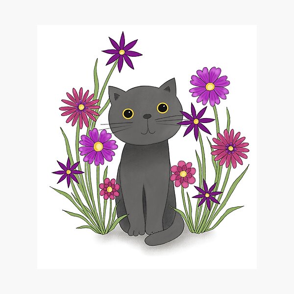 Cat with Flowers Fotodruck