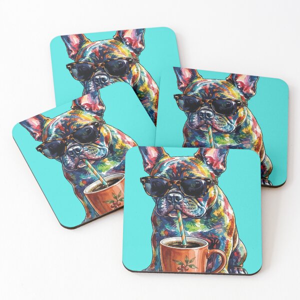 Item preview, Cool French Bulldog Drinking Coffee Watercolor Art designed and sold by chriswo-design.