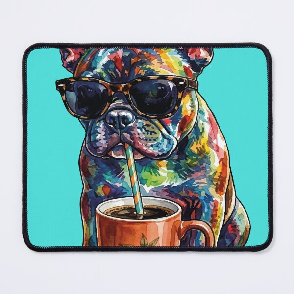 Item preview, Cool French Bulldog Drinking Coffee Watercolor Art designed and sold by chriswo-design.