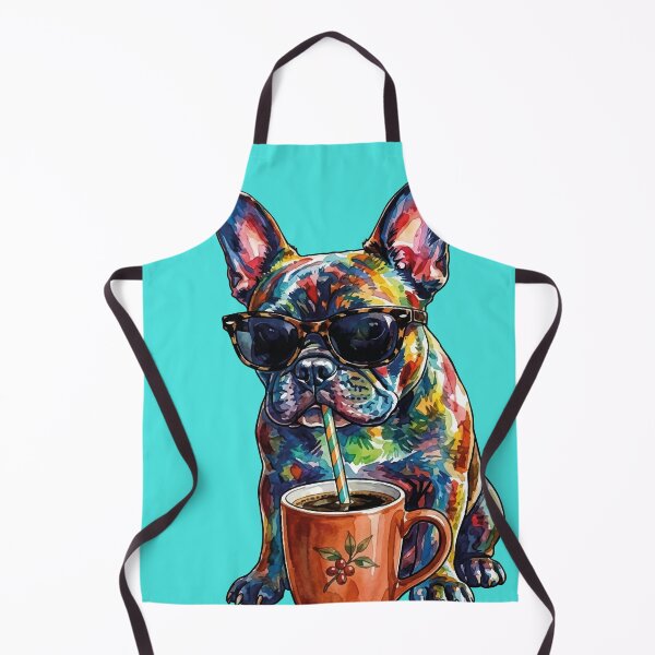 Item preview, Cool French Bulldog Drinking Coffee Watercolor Art designed and sold by chriswo-design.