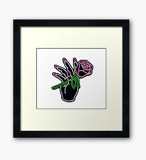 Neon Hand and Rose Framed Print