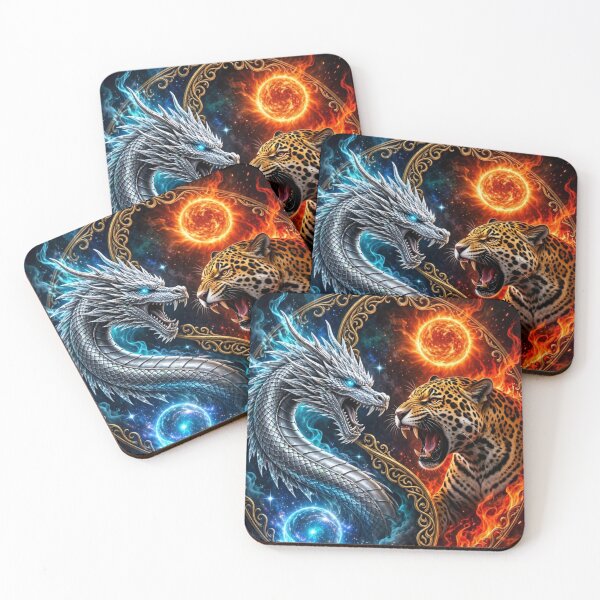 Item preview, Silver Cosmic Dragon vs Inferno Jaguar - Yin Yang Duality designed and sold by 303 Visionary Prints .