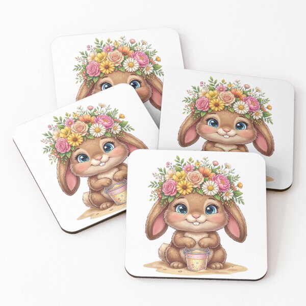 Item preview, Cute Bunny Wearing Floral Crown Holding Small Beach Bucket designed and sold by raedattia.