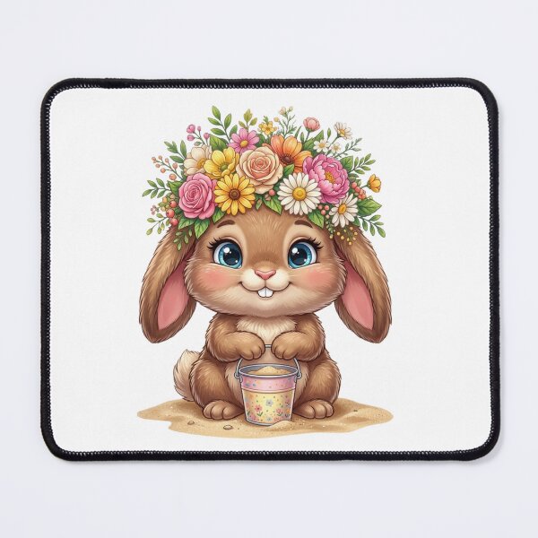 Item preview, Cute Bunny Wearing Floral Crown Holding Small Beach Bucket designed and sold by raedattia.