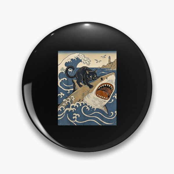 Item preview, Fierce Black Cat Riding Great White Shark designed and sold by Rahamkshop.
