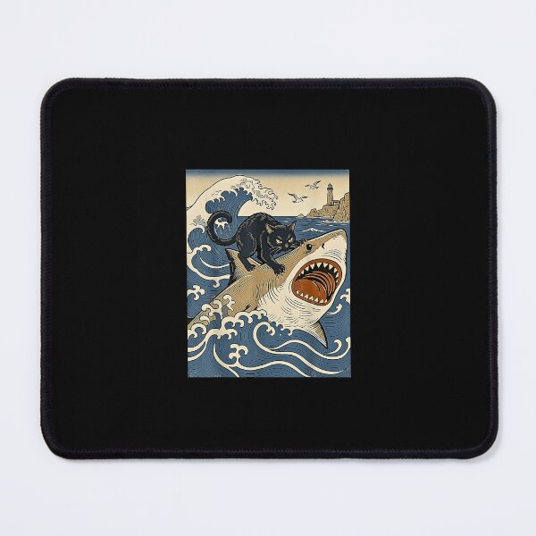 Item preview, Fierce Black Cat Riding Great White Shark designed and sold by Rahamkshop.