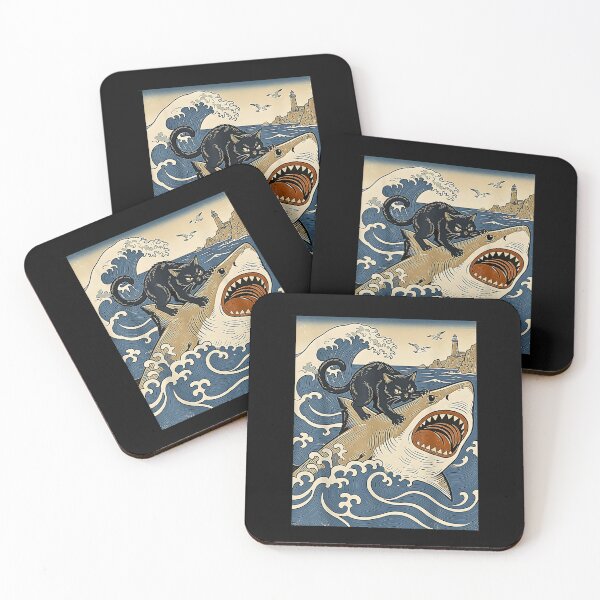 Item preview, Fierce Black Cat Riding Great White Shark designed and sold by Rahamkshop.