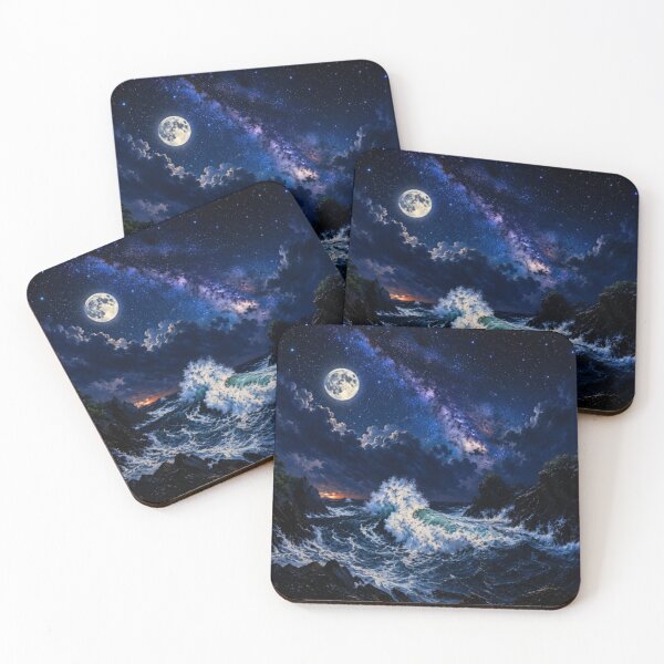 Item preview, Dramatic Full Moon Ocean Wave Seascape Painting designed and sold by Nexus Space.