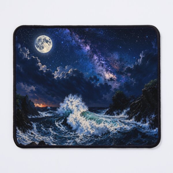 Item preview, Dramatic Full Moon Ocean Wave Seascape Painting designed and sold by Nexus Space.