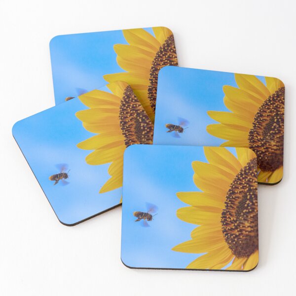 Item preview, Bee Approaching Mammoth Sunflower designed and sold by PhotoArtbyGrace.