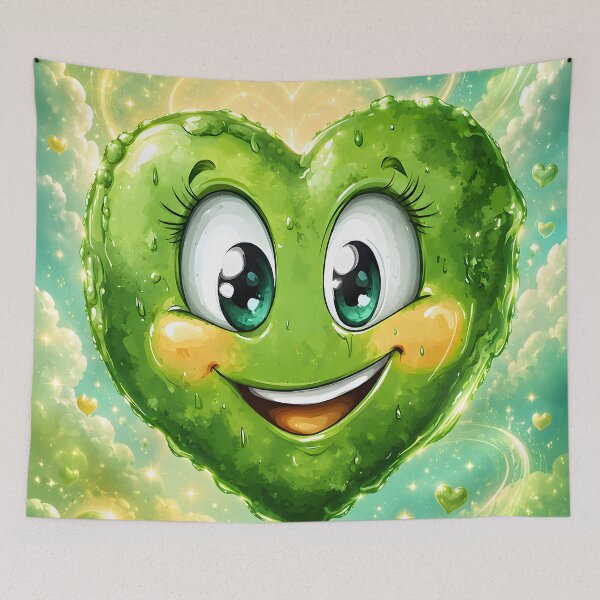 Item preview, Hearts 30 - Cute Smiling Green Heart in Sparkle Sky designed and sold by NikaNavi.