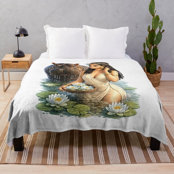 Item preview, Cute Pharaonic Anime Girl with Hippo Taweret and Blue Lotus designed and sold by TuyaArts.