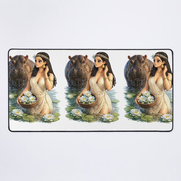 Item preview, Cute Pharaonic Anime Girl with Hippo Taweret and Blue Lotus designed and sold by TuyaArts.