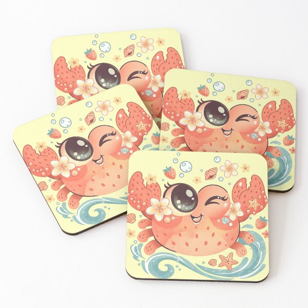 Item preview, Cute Kawaii Beach Crab Riding Ocean Waves | Pastel Summer Crab Cartoon Sticker | Coastal Aesthetic T-Shirt Gift designed and sold by designbyuzi.