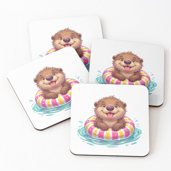 Item preview, Cute Sea Otter Floating on Pink Inner Tube Summer Water designed and sold by raedattia.