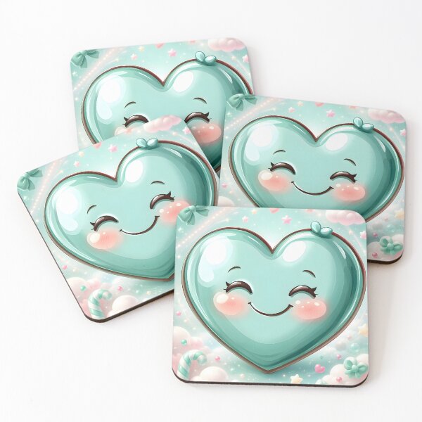 Item preview, Hearts 31 - Cute Pastel Mint Smiling Heart designed and sold by NikaNavi.
