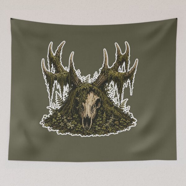 Item preview, Moss Covered Deer Skull Forestcore Botanical Illustration designed and sold by SimplePoDesign.