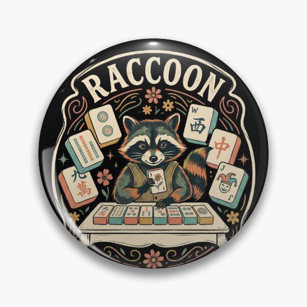 Item preview, Raccoon Mahjong Night Badge designed and sold by Roy & Tiffany.