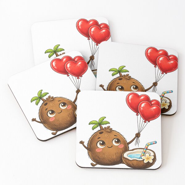 Item preview, Cute Coconut Holding Red Heart Balloons | Kawaii Tropical Summer Coconut Sticker | Whimsical Island Aesthetic designed and sold by designbyuzi.