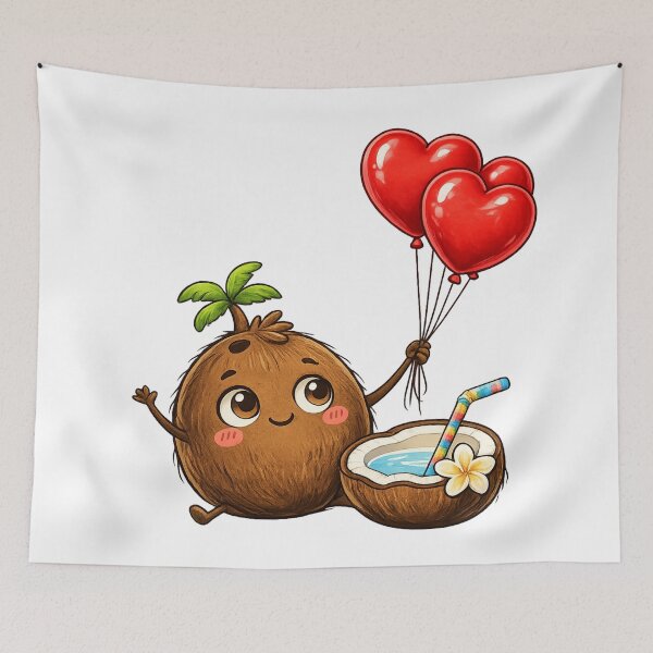 Item preview, Cute Coconut Holding Red Heart Balloons | Kawaii Tropical Summer Coconut Sticker | Whimsical Island Aesthetic designed and sold by designbyuzi.