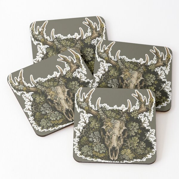 Item preview, Lichen Covered Deer Skull Woodland Botanical Illustration designed and sold by SimplePoDesign.