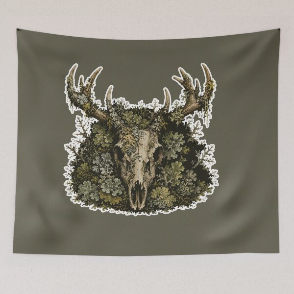 Item preview, Lichen Covered Deer Skull Woodland Botanical Illustration designed and sold by SimplePoDesign.