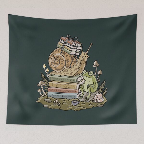 Item preview, Frog Scholar and Snail Book Grotto Cottagecore Art designed and sold by LeshanArt.