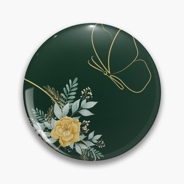 Item preview, Emerald Green Gold Butterfly Yellow Floral Line Art Minimalist designed and sold by Verantia.