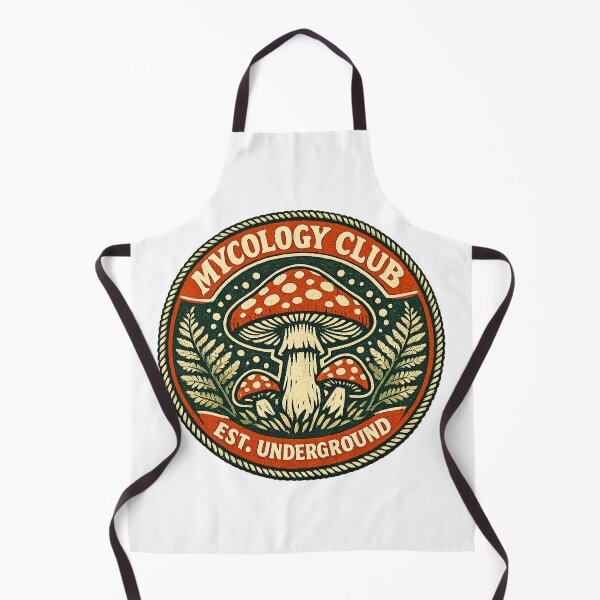 Artikelvorschau, Mycology Club Retro Badge - Fliegenpilz Pilzesammeln entworfen und verkauft von Wanderquill Studio.