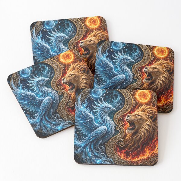 Item preview, Sapphire Ice Phoenix vs Inferno Lion - Celestial Yin Yang designed and sold by 303 Visionary Prints .