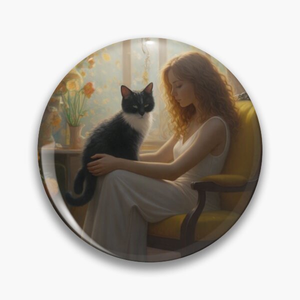 Artikelvorschau, Frau mit schwarz-weißer Katze in einem sonnendurchfluteten Zimmer, Aquarell, Kunst entworfen und verkauft von UmSkelig834.