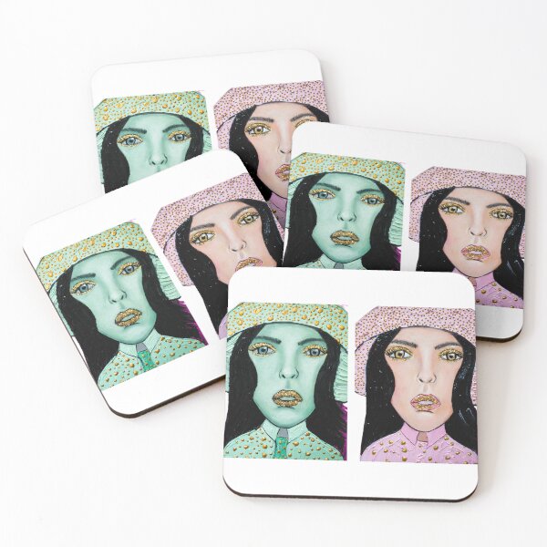 Item preview, Turquoise + Pink Queens - Diptych Set | Impasto Gold Art Print designed and sold by Sylwka447.