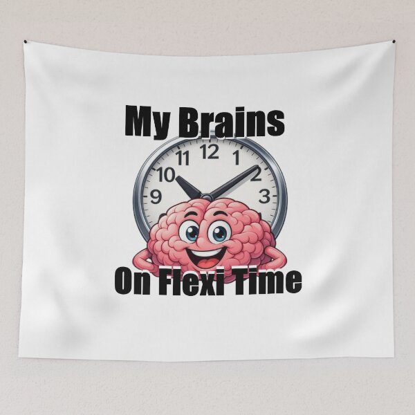 Item preview, Cartoon, brain, clock, time, funny, smart, creative, flexible, designed and sold by hardingcarl2.
