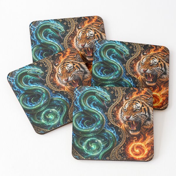 Item preview, Emerald Cosmic Serpent vs Bengal Tiger - Yin Yang Predators designed and sold by 303 Visionary Prints .