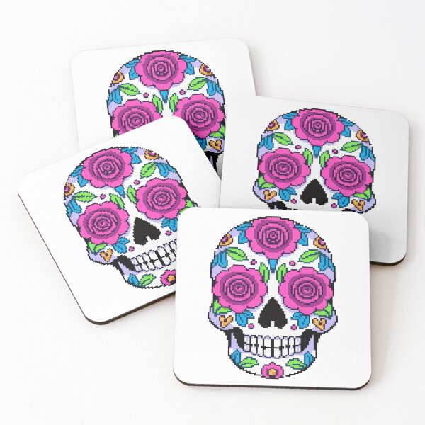 Item preview, Rose Calavera Sugar Skull Día de los Muertos Pixel Art designed and sold by PixelBrujeria.